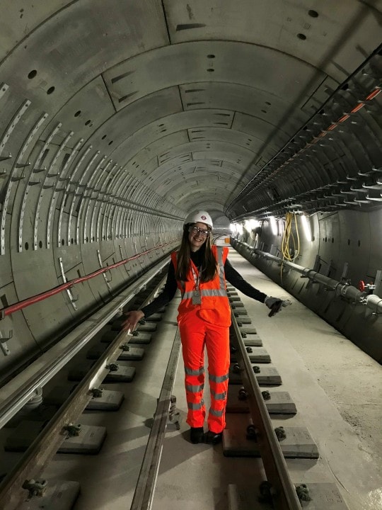 Alumni Emily Roach Systems engineer for transport for London standing in tunnel