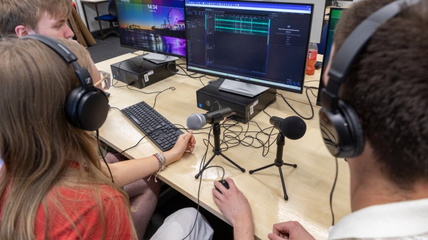 students creating a podcast