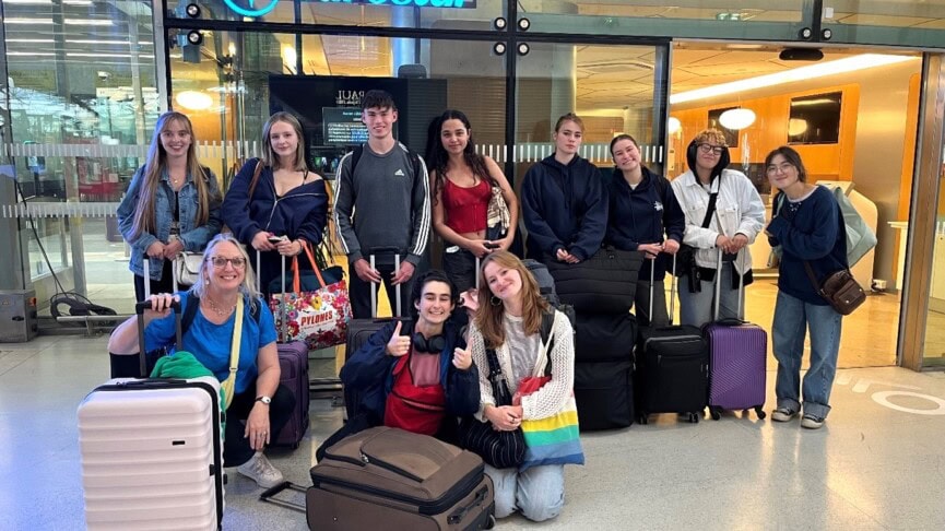 A group of students with luggage at the Eurostar terminal