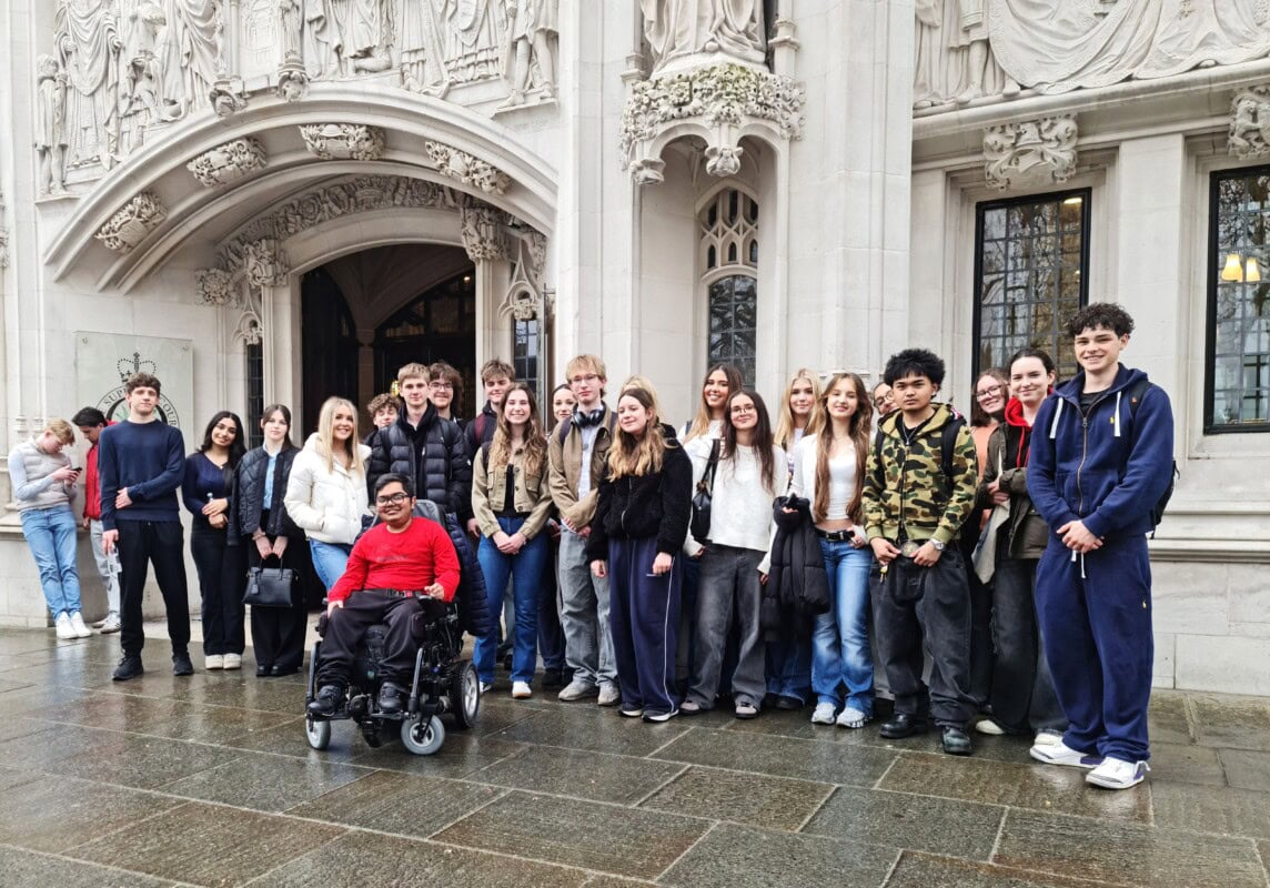 A large group of students outside the Supreme Court